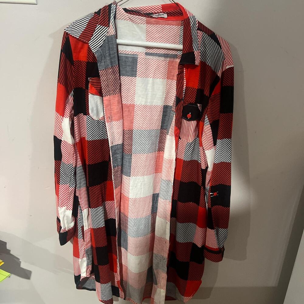 Red black plaid button up